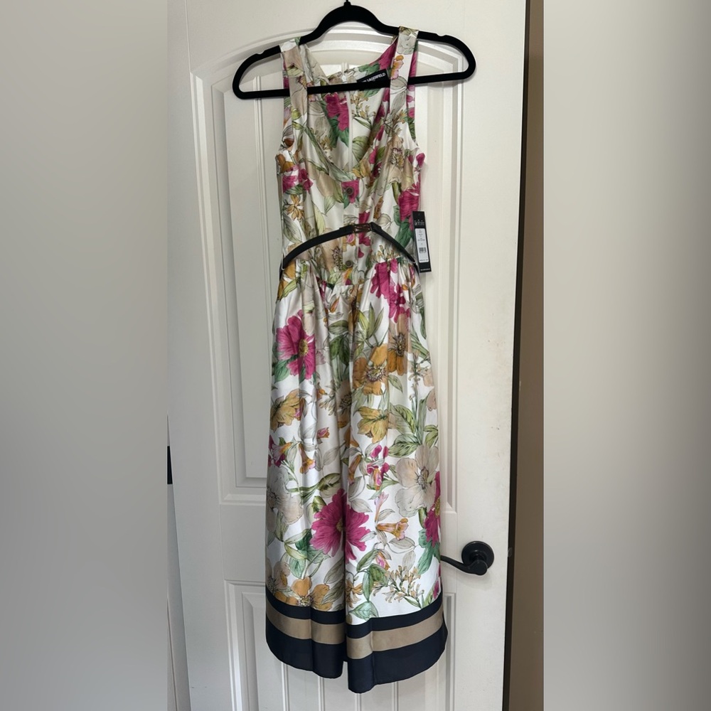 Karl Lagerfeld White Floral Dress with Pink & Yellow Blooms
